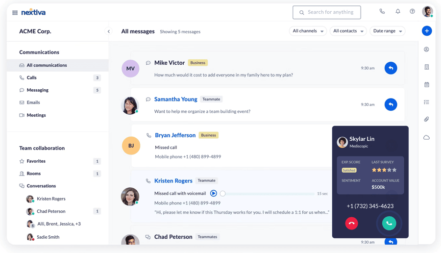 Nextiva all-in-one business communication dashboard