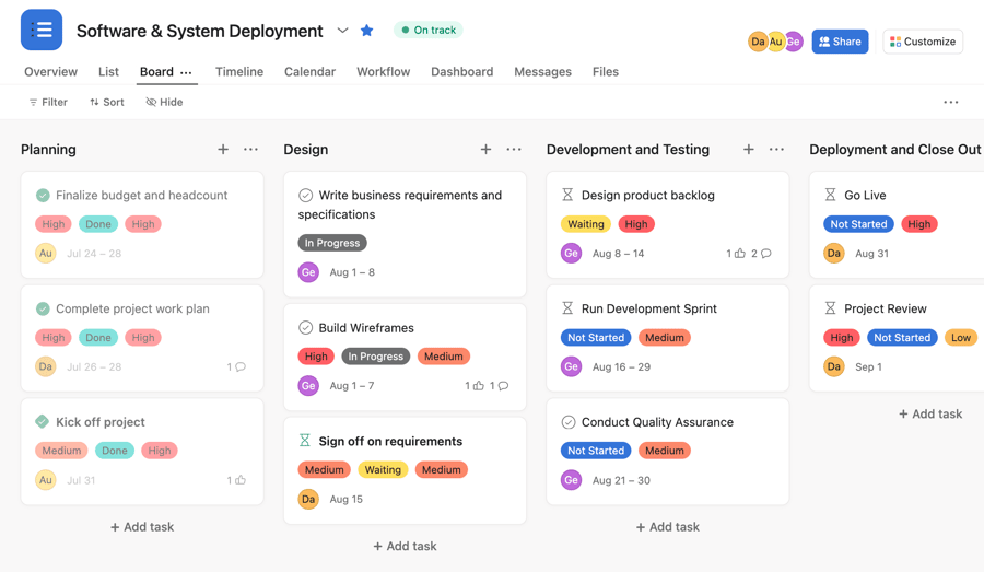 Example of a project management software