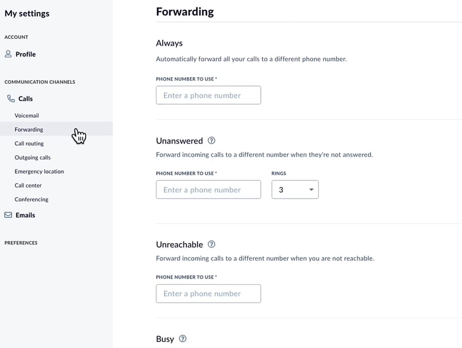 Business call forwarding software screenshot - Nextiva 