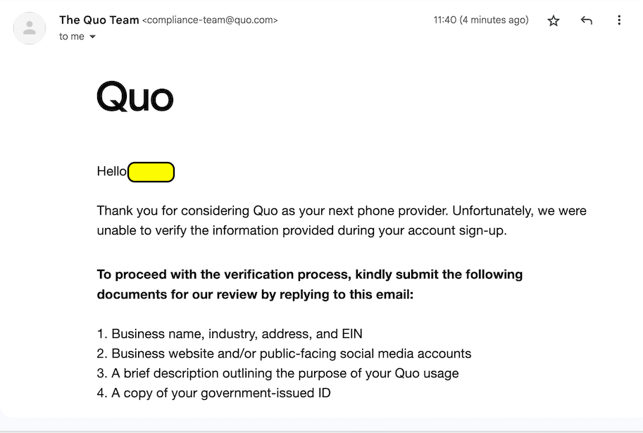 Quo checklist for onboarding