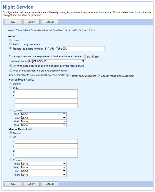 Nextiva Call Center Night Service Configuration